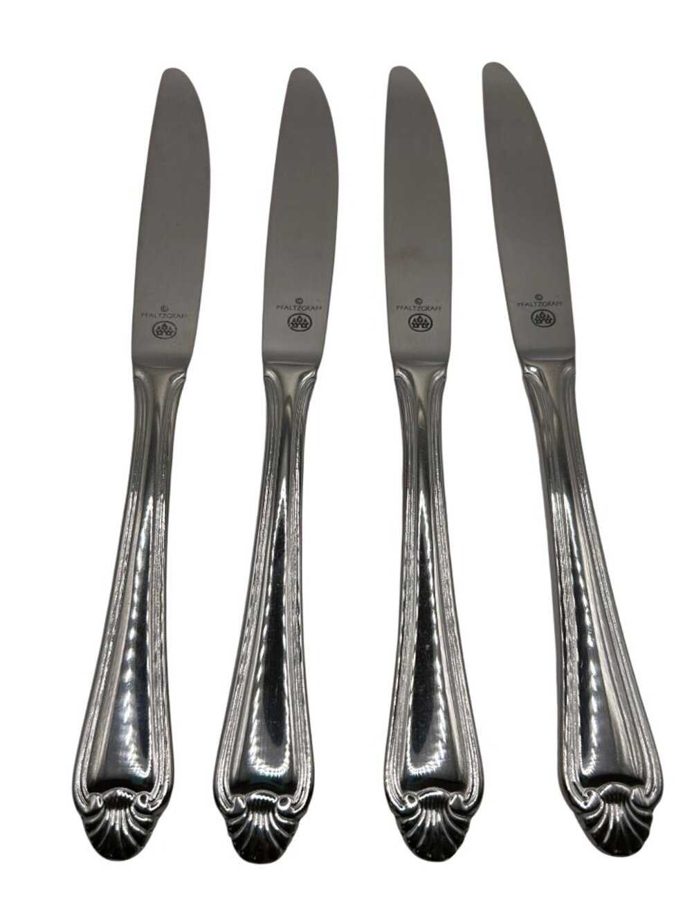 Pfaltzgraff Biscayne Stainless Steel Dinner Knives Set Of 4 Glossy Fan Tip Disco